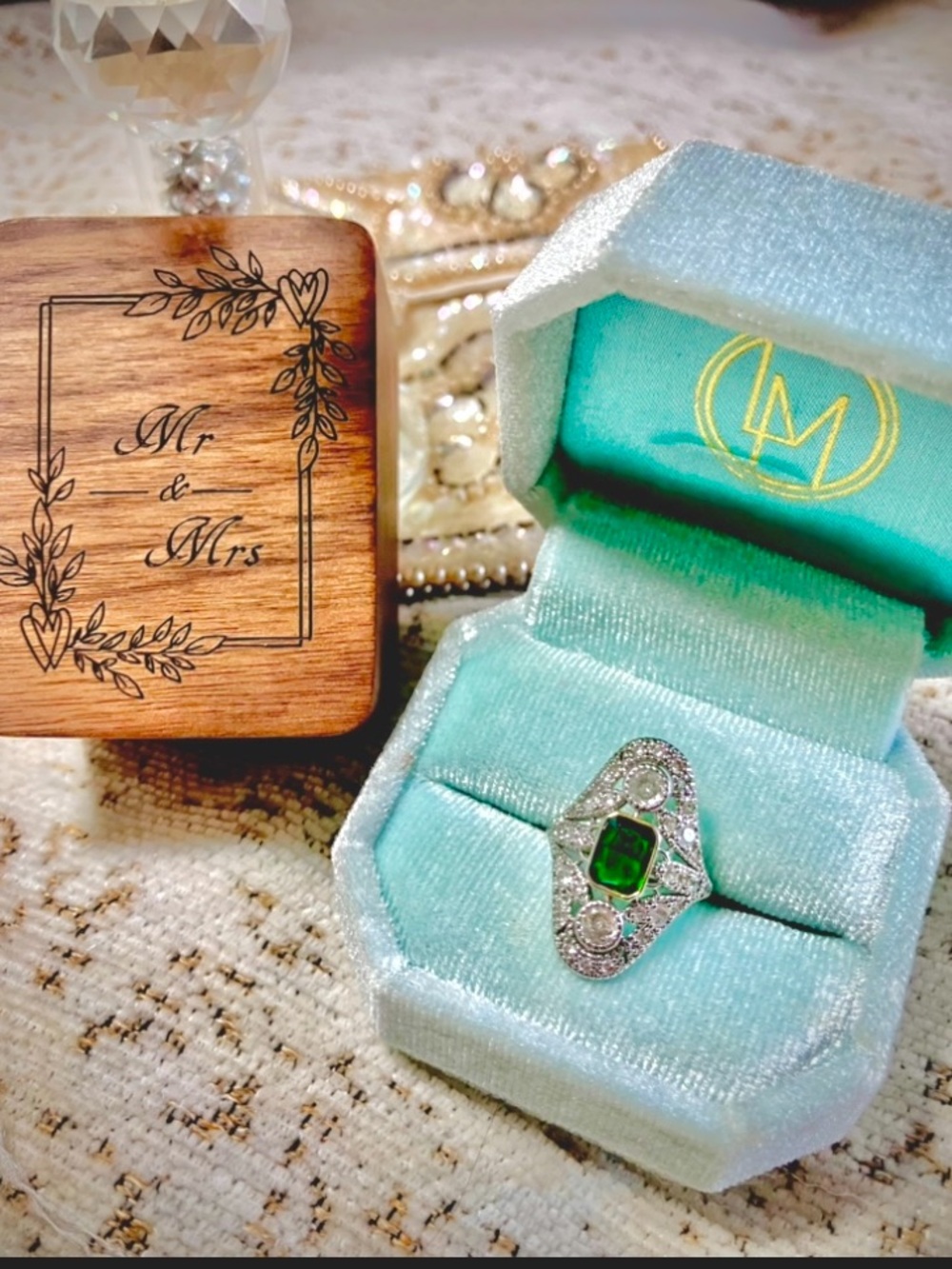 Moissanite/CZ/Emerald~ Vintage-Antique/Estate Style Ring
